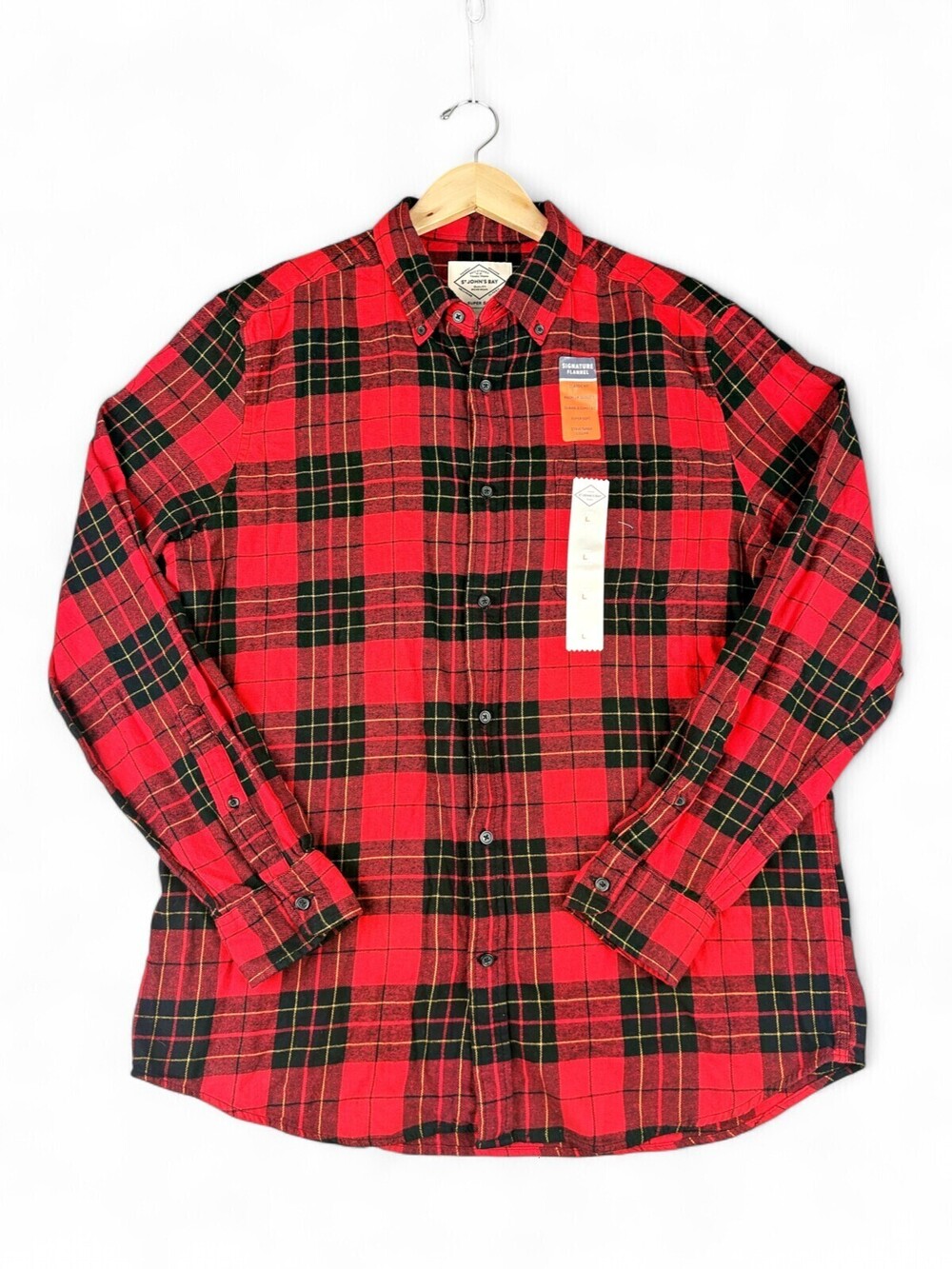 St. John's Bay Men's Red & Black Plaid Flannel Button-Down L